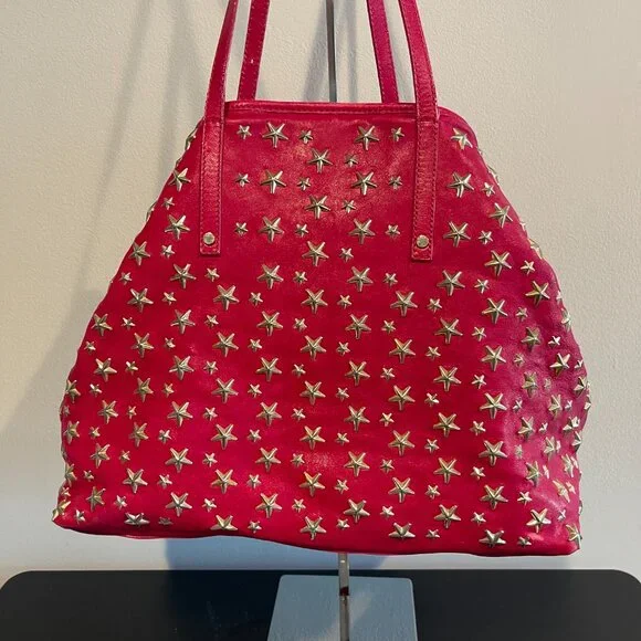バッグ JIMMY CHOO SASHA JIMMY CHOO Metallic Calfskin Sasha Star Studded Tote Silver